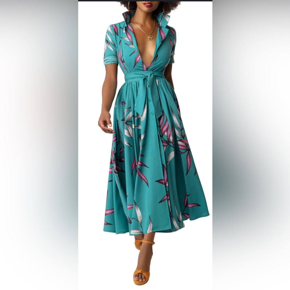 "Jovanna" Jade Print
Midi Shirtdress FKSP